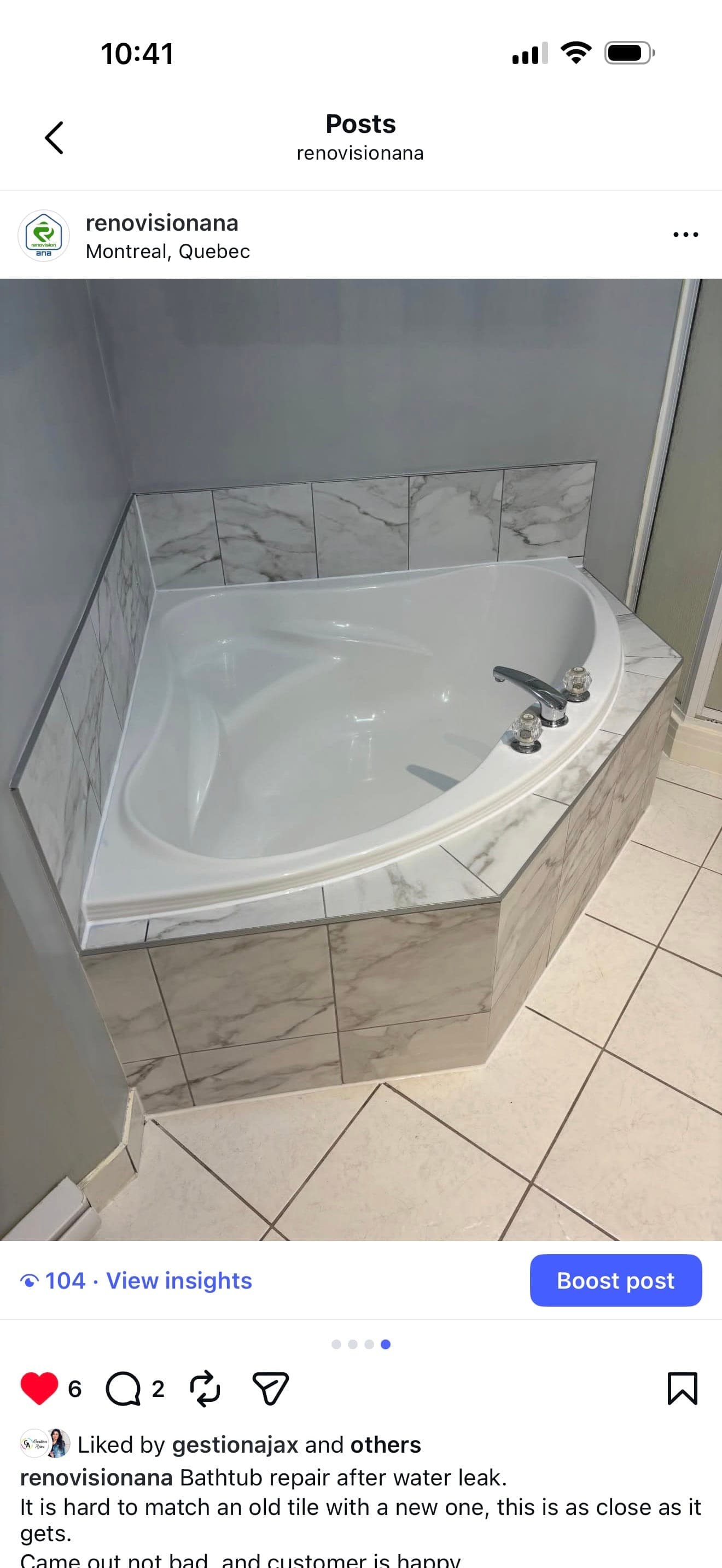 After: Bathtub Surround Repair After Water Leak